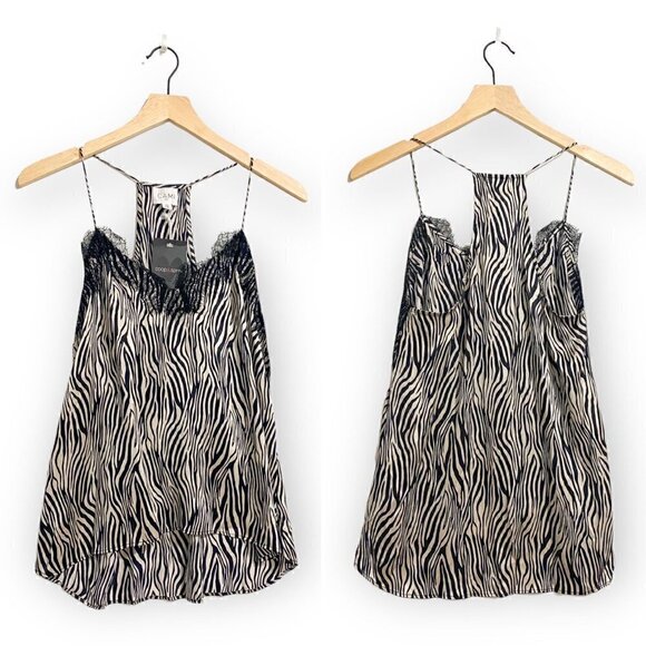 NWT‎ CAMI NYC The Racer Top Zebra Print Lace Trimmed Silk Cami, Size XS - Picture 1 of 16
